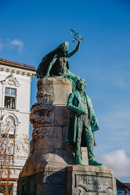 Slovene Poet France Preseren statue in Preseren Square in Ljubljana the capital of Slovenia