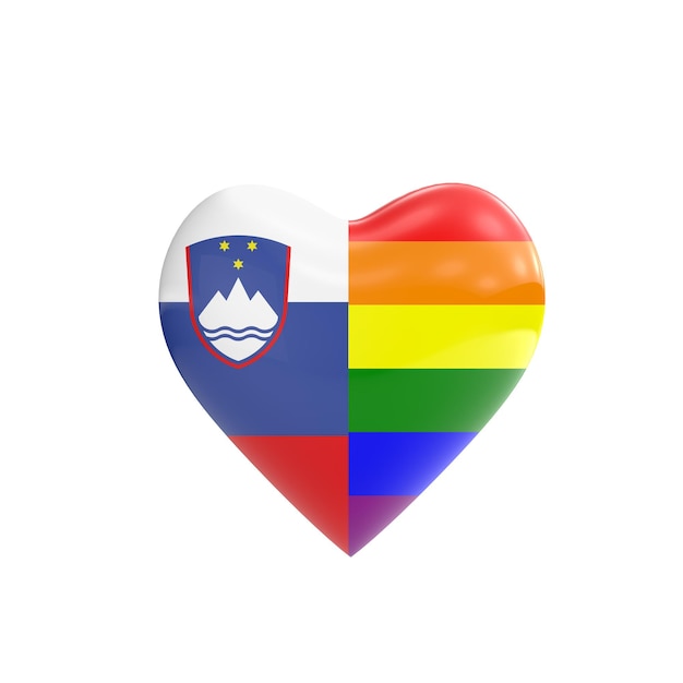 Slovenia flag and gay LGBT rainbow flag heart shape Gay rights concept 3D Rendering