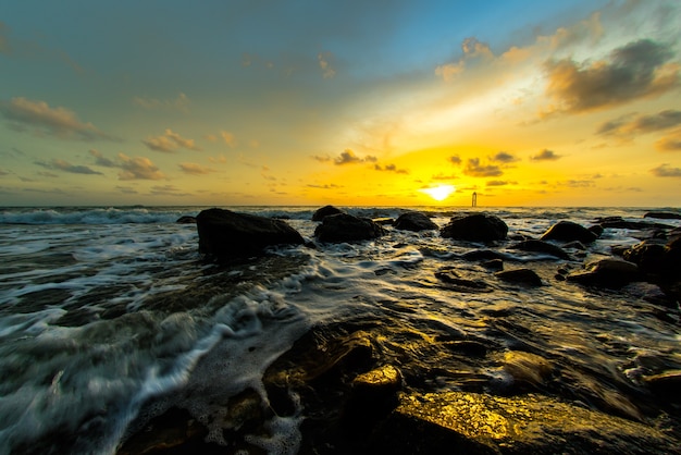 Slow shutter was used to capture flow of water at the beach