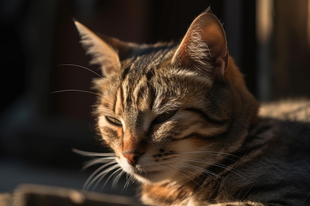 Slum cat In the early morning sunlight a pet cat is dozing