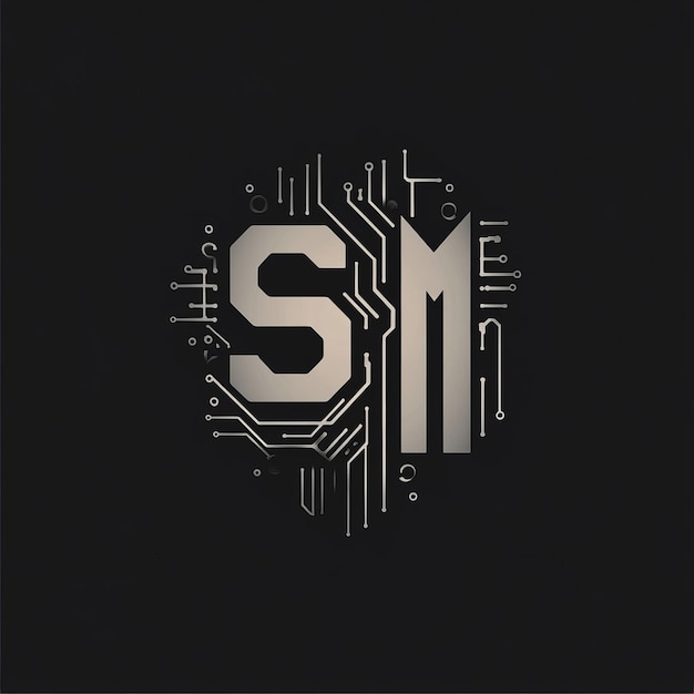 Photo sm initial letter logo with circuit board technology logo vector template