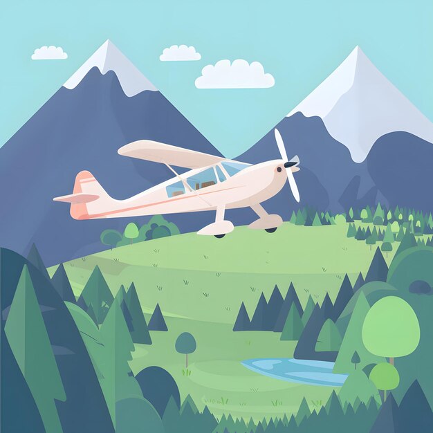 Small Airplane Flying Over Mountain Landscape