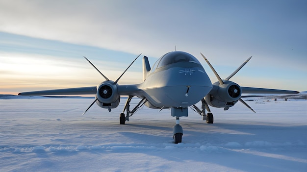 A small airplane is parked on a snowy surface.