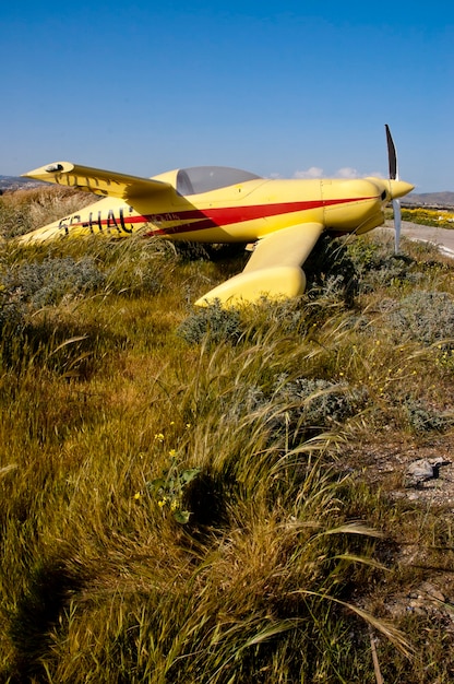 Small airplane parked in grass