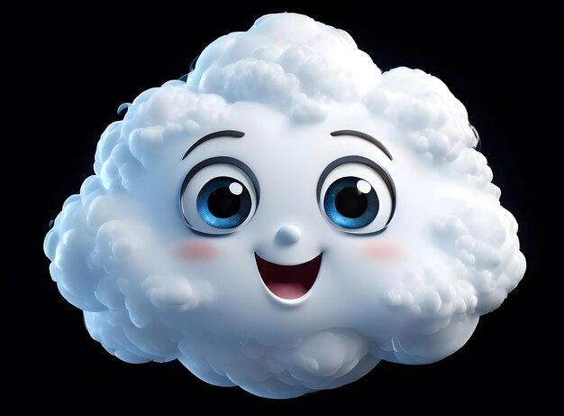 Small animated cloud with large eyes on dark background