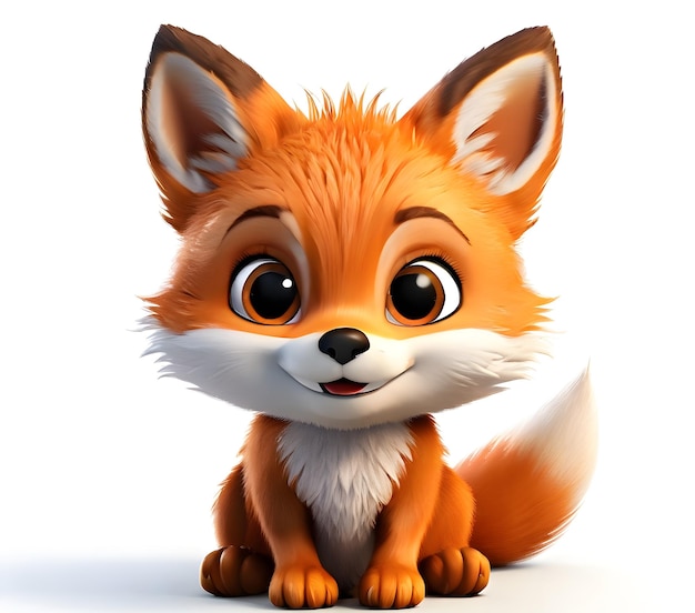 Small animated fox with large eyes on white background