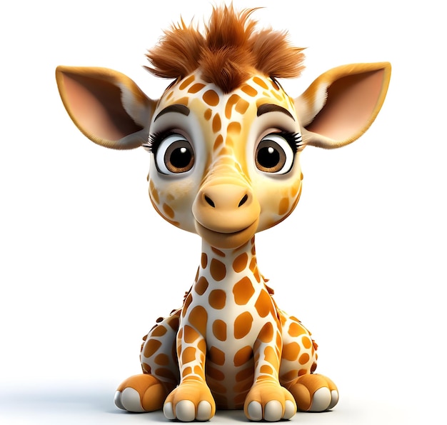 Small animated giraffe with large eyes on white background