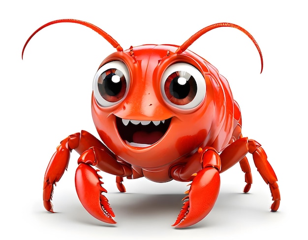 Small animated lobster with large eyes on white background