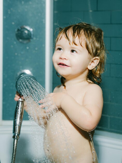 Small baby boy in shower