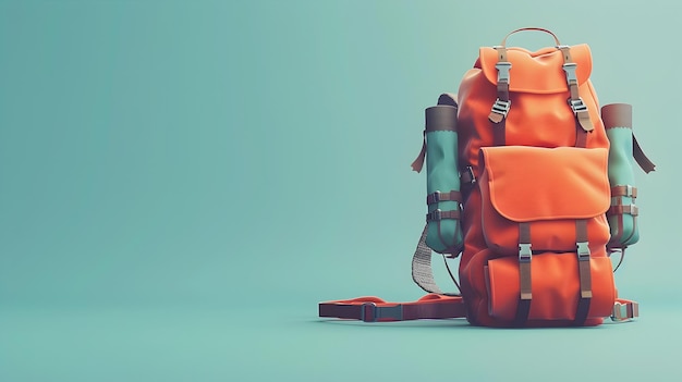 Small Backpack with Travel Gear on Light BackgroundAdventure Theme in Minimal Style