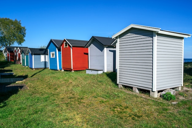 Small beach houses in Ystad city in Skane, Sweden