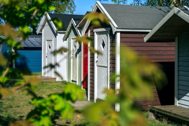 Small beach houses in Ystad city in Skane, Sweden