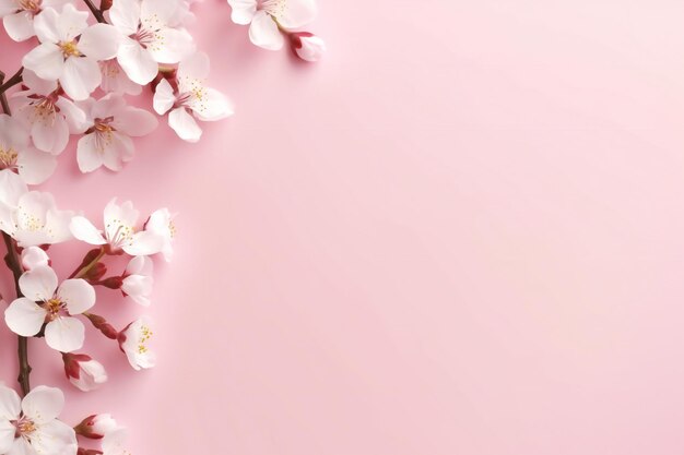 small beautiful flower blossoms on pink pastel background with copy space