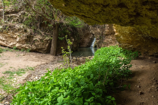 Small beautiful waterfall in the mountains