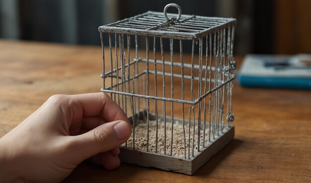 Photo a small bird cage with a metal cage on the top