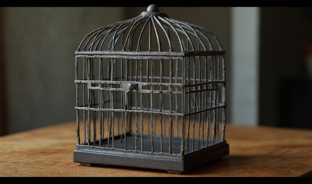 a small bird cage with a metal cage on the top