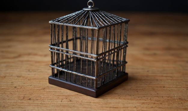 Photo a small bird cage with a metal ring on the top