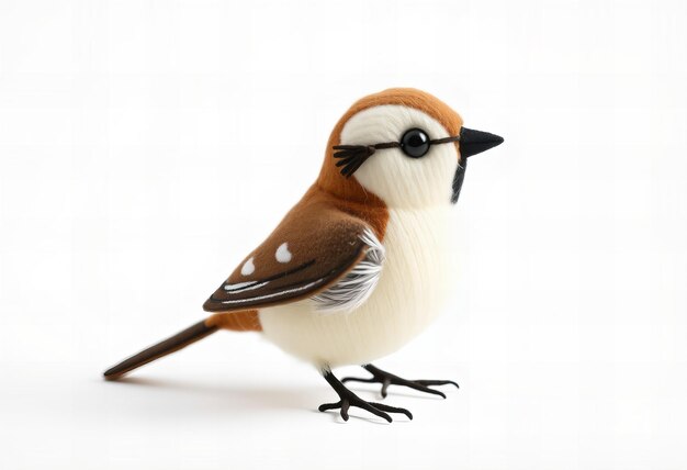 a small bird is standing on a white background