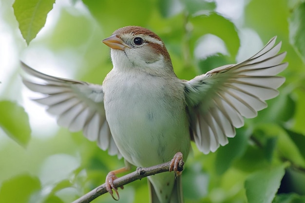 Photo small bird perching on branch spread wings generated