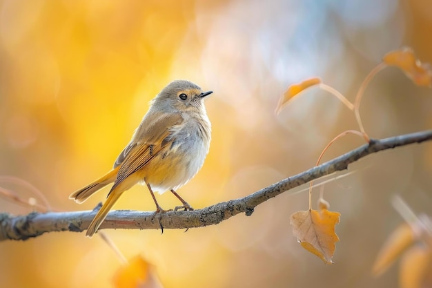 A small bird sits comfortably on a tree branch