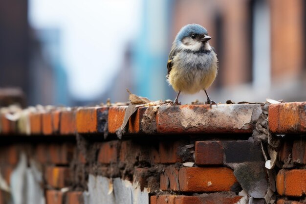 a small bird sitting on top of a brick wall