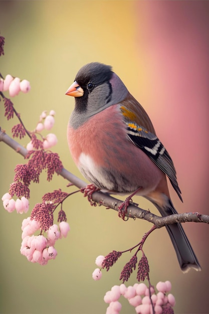 Small bird sitting on top of a tree branch generative ai