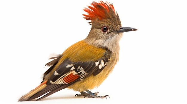 A small bird with red feathers and a red crest on its head