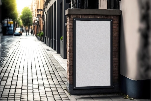 Small blank billboard mockup located in narrow alley of city created with generative ai