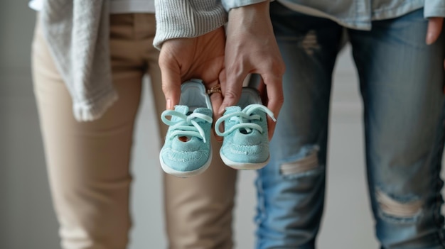 Photo the small blue baby shoes