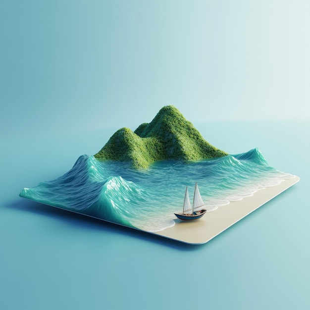 Photo a small boat is on a tablet with a boat on it