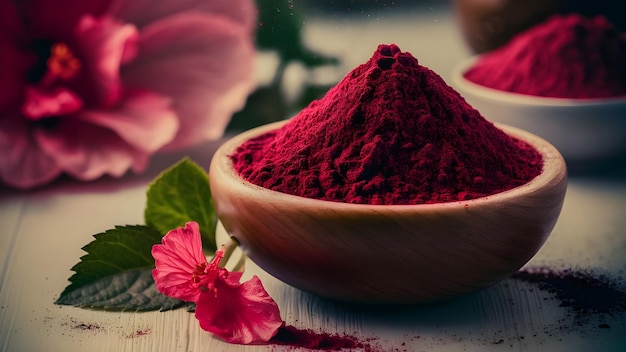 a small bowl of red raspberry jam sits on a table with flowers