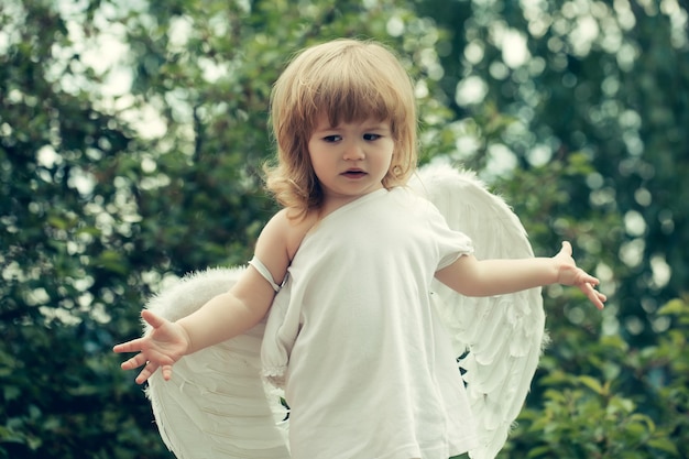 Small boy in angel wings