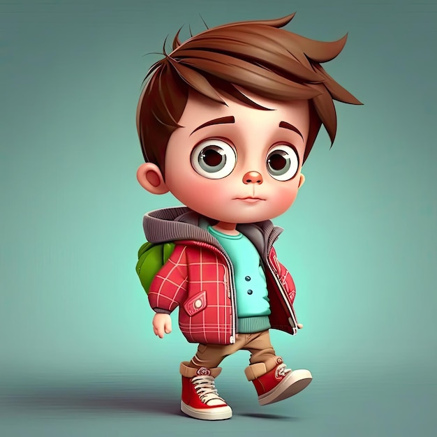 Small boy on colorful background funny cartoon character school kid 3d Generative AI