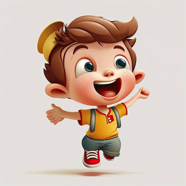 Small boy on colorful background funny cartoon character school kid 3d Generative AI