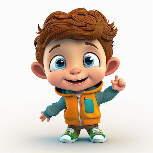 Small boy on colorful background funny cartoon character school kid 3d Generative AI