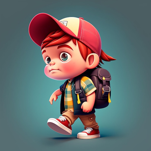 Small boy on colorful background funny cartoon character school kid 3d Generative AI