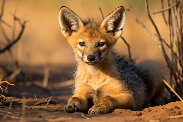 a small brown animal laying down in the dirt