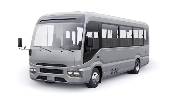 Small bus for urban and suburban for travel Car with empty body for design and advertising 3d illustration