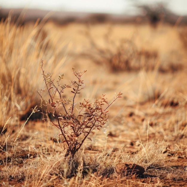 Photo a small bush grows in a dry arid landscape