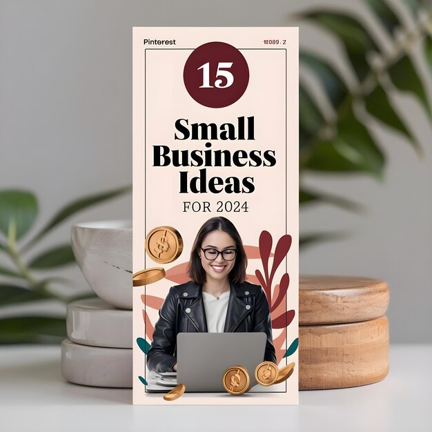 Photo a small business card with a woman in glasses and a laptop on the table