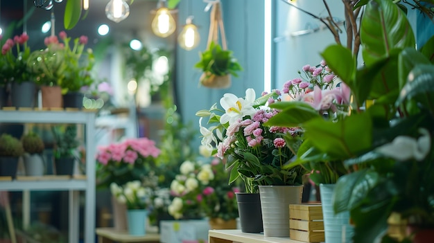 Small business Flower shop interior Floral design studio decorations and arrangement Generative AI