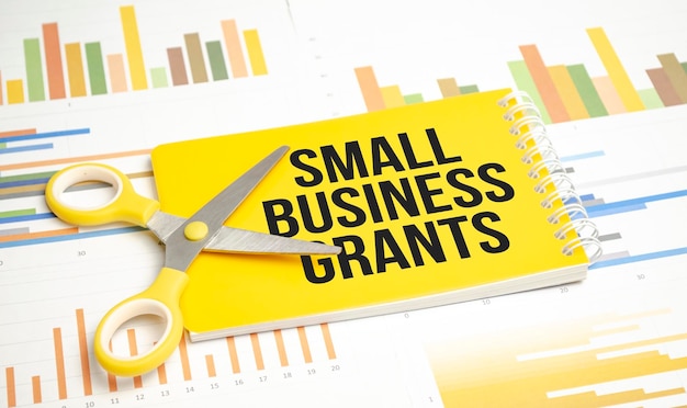 Small Business Grants page with an inscription and a yellow diary