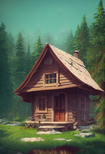 A small cabin on top of a forest mountain