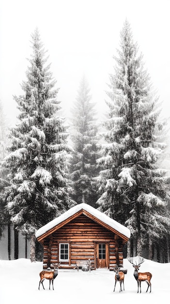 Photo a small cabin with snow on the roof and trees in the background