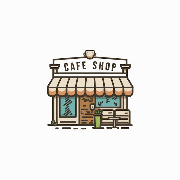 A small cafe store illustration with a sign that says cafe shop