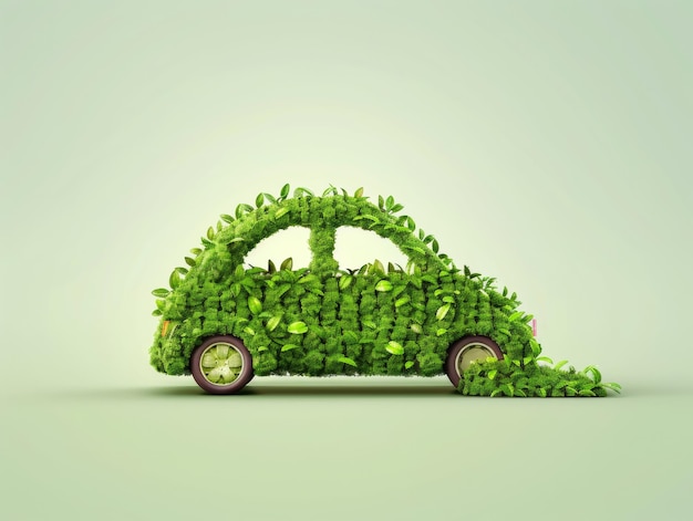 Photo a small car covered in green leaves symbolizing sustainable transportation and ecofriendly innovatio