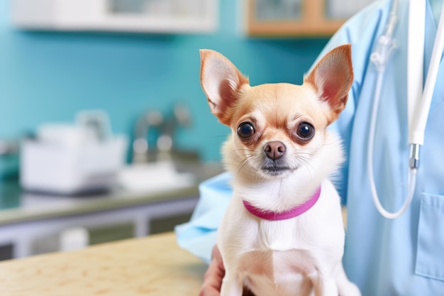 A small Chihuahua the picture of cuteness visits the veterinarian for essential healthcare