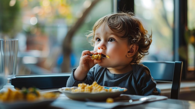 A small child is eating