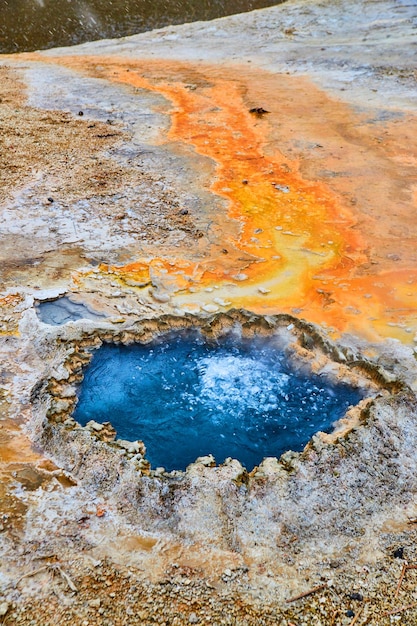 Small Chinese Spring in Yellowstone with orange runoff