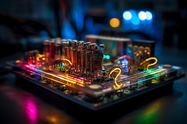 A small circuit board with colorful LEDs